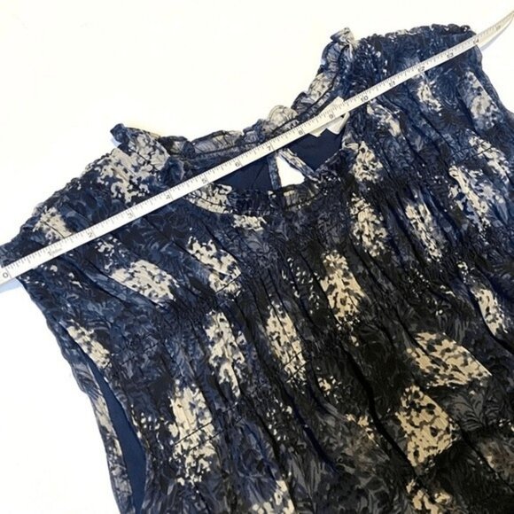 Joie Flowy Chiffon Trapezoid Baltic Print Navy Sleeveless Mini Dress Size XXL - Picture 5 of 11